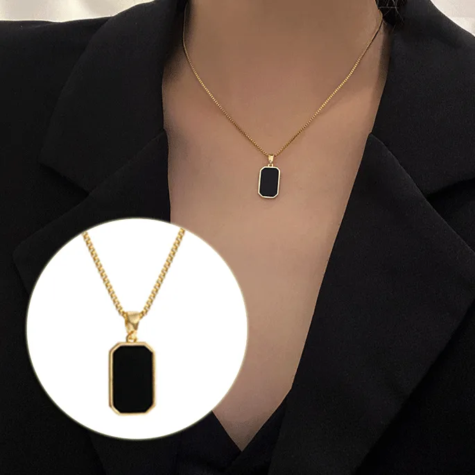 Rectangular Pendant Necklace Design 18K Gold Non-fading Fashion Small