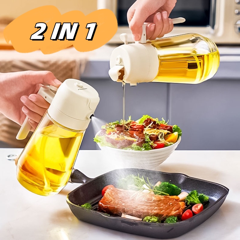 470ML Olive Oil Sprayer Dispenser For Cooking BBQ 2 In 1 Glass Oil Vinegar Soy Sauce Spray Kitchen Oil Bottle For Air Fryer - CJdropshipping