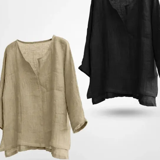 Women's And Linen Solid Color Loose Long Sleeves Shirt Black - Shop at LoveMi