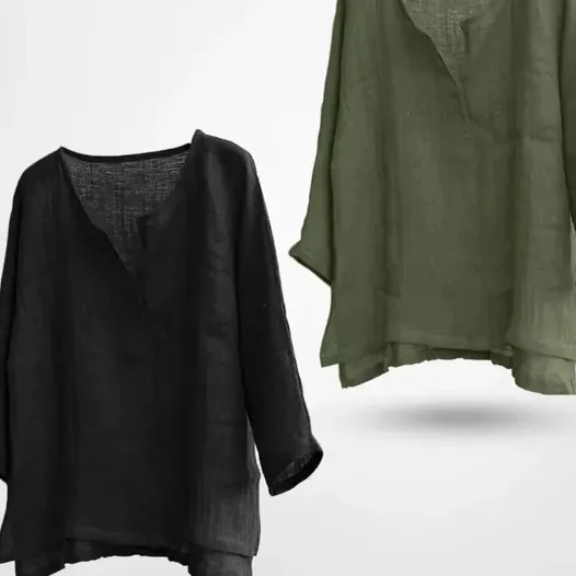 Women's And Linen Solid Color Loose Long Sleeves Shirt Black And Army Green - Shop at LoveMi