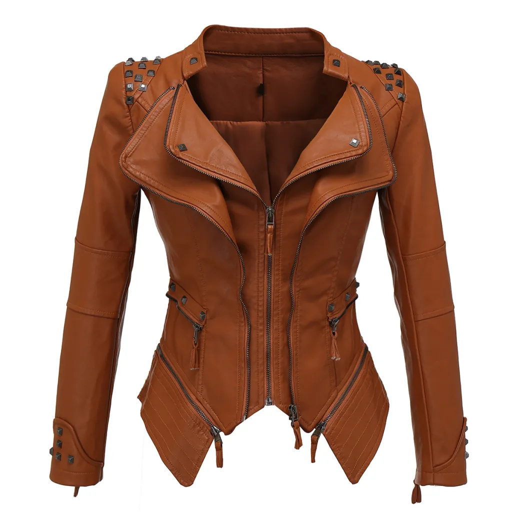 Slim-fit tuxedo mid-length leather jacket - Brown