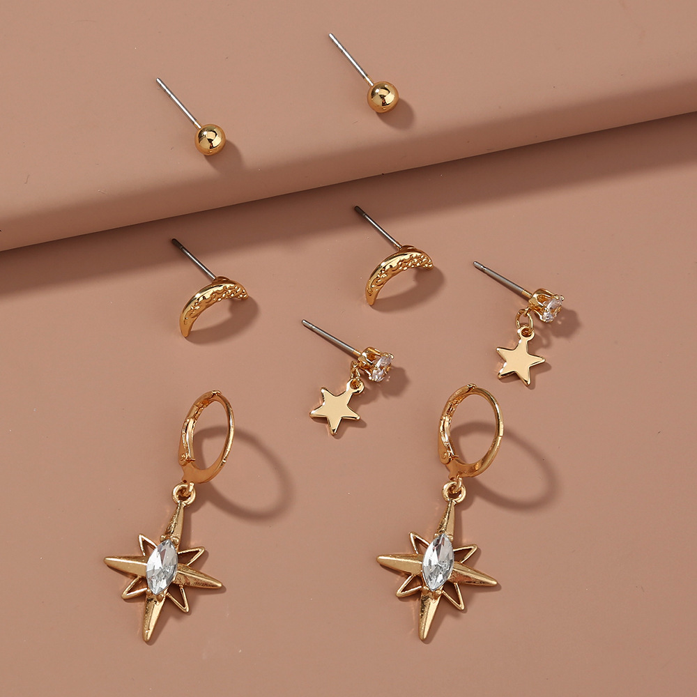 Hip-hop Street Jewelry, Diamond Cross Portrait Tag Earrings, New Combination Set Earrings