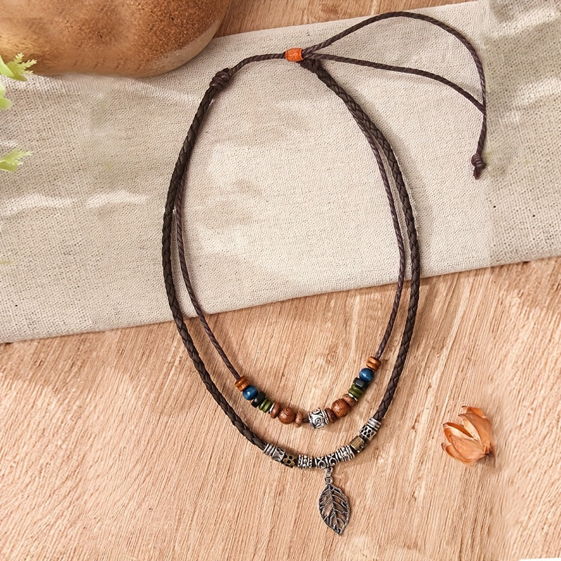 Retro Couple Ornament Leaf Necklace