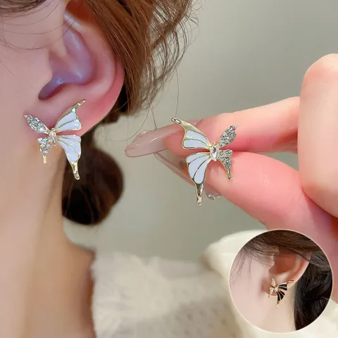 Fashion Jewelry Rhinestone Dripped Butterflies Stud Earrings Sweet Everyday