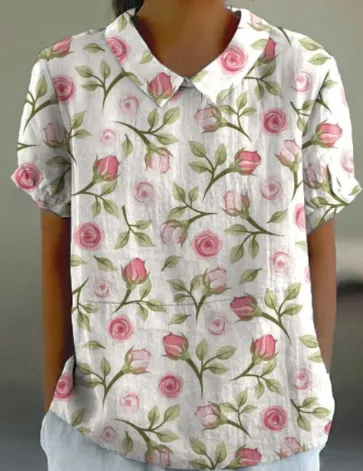 Ladies New Lapel Loose Casual Short-sleeved Top - Bj134123466565