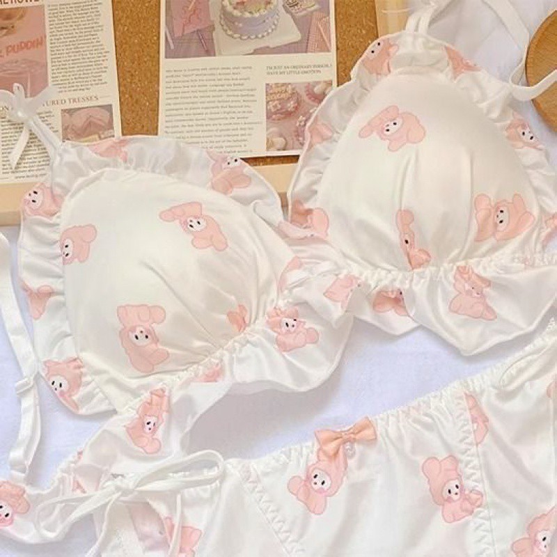 طقم حمالة صدر نحيفة وسروال داخلي مطبوع بدون حواف معدنية وكؤوس كاملة