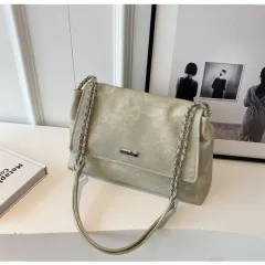 Texture Chain Shoulder Bag Crossbody Commuter Tote - Beige - View 1