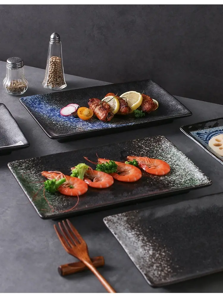 Japanese Style Ceramic Plate Rectangular Sushi Plate Plate Dish Household Hotel Tableware