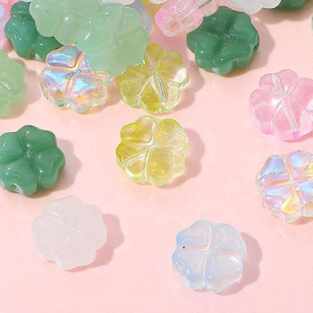 Colorful Glass Four-leaf Flower Flat Beads Bracelet Scattered Beads Handmade Beads Of Necklace Ornament