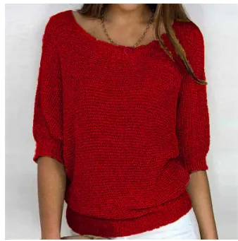 Solid Color Round Neck Sweater Women's Red - Shop at LoveMi
