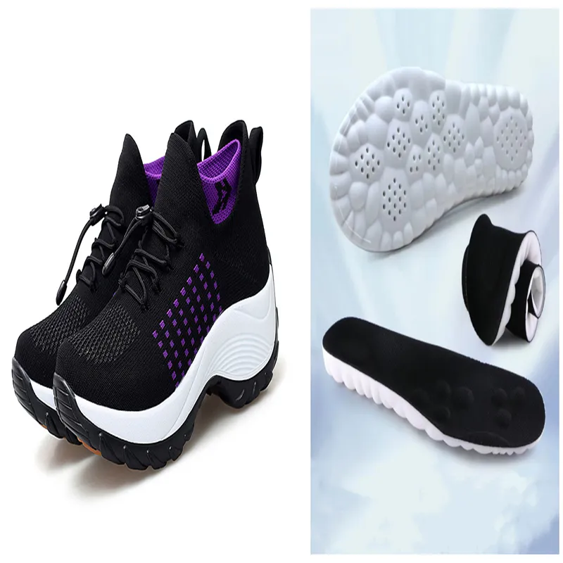 Large Size Women's Shoes High Elastic Flying Woven Breathable Sports Women's Socks Shoes - Violet-36
