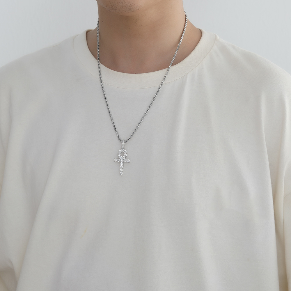 Silver Anka Cross Pendant Hip Hop Necklace Fashion