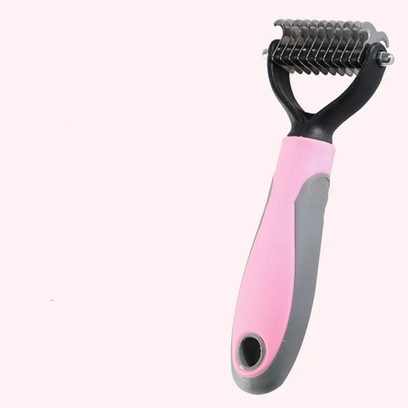 Pets Fur Knot Cutter Dog Grooming Shedding Tools Pet Cat Hair Removal Double-sided Comb Brush - Ad903 Small Pink