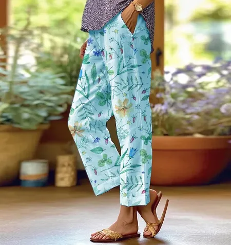 3D Digital Printing High Waist Drawstring Baggy Pants Women Blue - Shop at LoveMi
