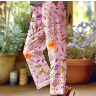 3D Digital Printing High Waist Drawstring Baggy Pants Women Pink - Shop at LoveMi