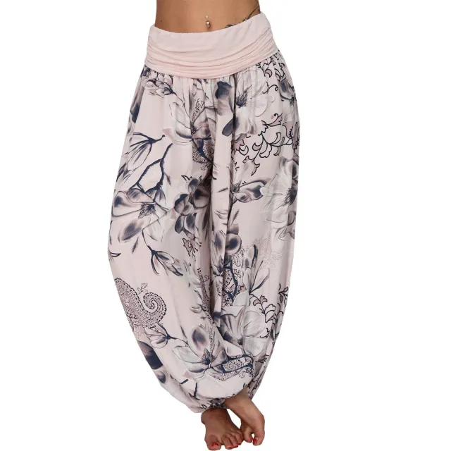 European And American Printed Loose Casual Wide leg Harem Pants Light Pink - Shop at LoveMi