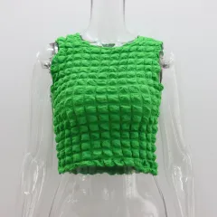 Women's Round Neck Sweet Temperament Slim Vest - Green - View 1