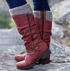 Knight Boots Autumn And Winter Women's Boots High Tube Plus Size - Red - View 1