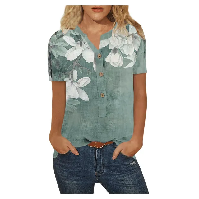 Female Flower Print Long Sleeve Shirt Top Green - Shop at LoveMi