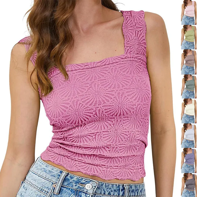 New Slim Fit Square Neck Vest Summer Fashion Jacquard