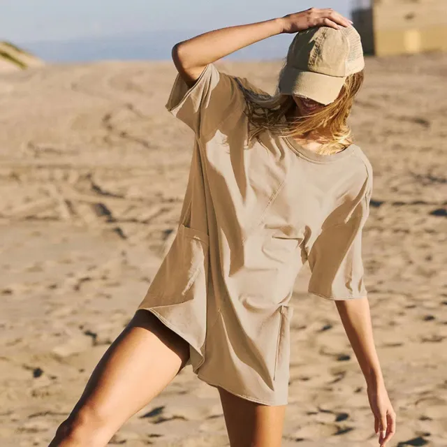 Women's Loose Short sleeved Shorts Jumpsuit Summer Casual Backless Beach Overall Pants With Pockets Khaki - Shop at LoveMi