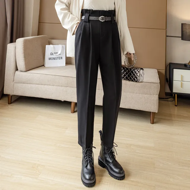 Women's Straight Leg Harlan Pants, New Autumn Outfit, Loose Fitting Suit Pants Black - Shop at LoveMi
