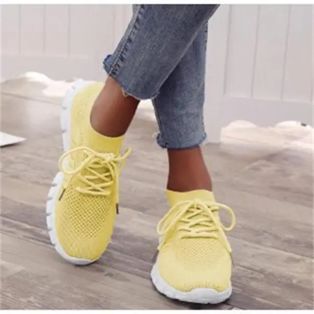 Casual Ladies Shoes Breathable Women Flying Knit Sports Shoes Flat Shoes Yellow - Shop at LoveMi
