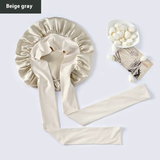Wide brimmed Lace up Adjustable Elastic Large Silk Nightcap Greige - Shop at LoveMi