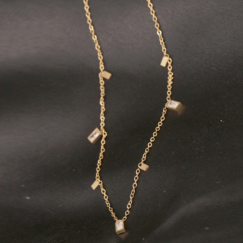 Square Width Inlaid Zircon Tassel Niche Necklace For Women