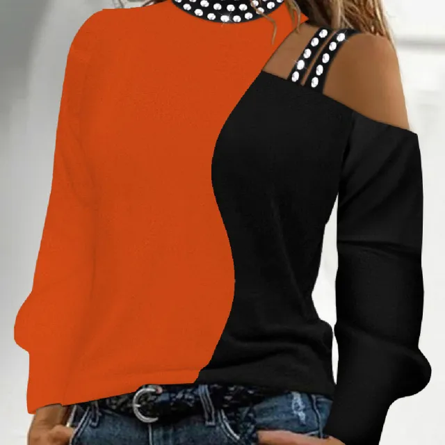 Women's Long Sleeve Loose Crew Neck Casual Bronzing T shirt Hbl235Ha Or L - Shop at LoveMi