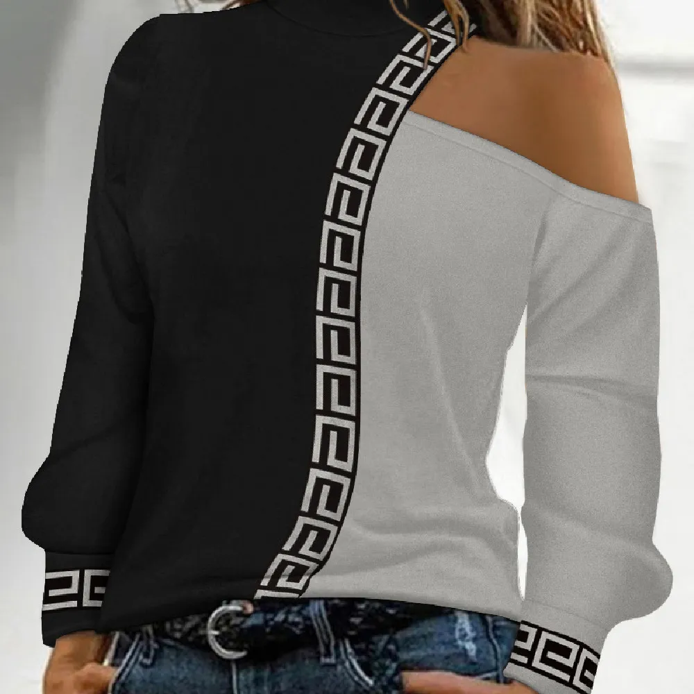 Women's Long Sleeve Loose Crew Neck Casual Bronzing T-shirt - Hbl235H Ga