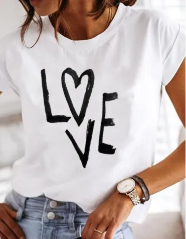Women's 3D Digital Printing Casual Round Neck Short Sleeves - Laqa30478