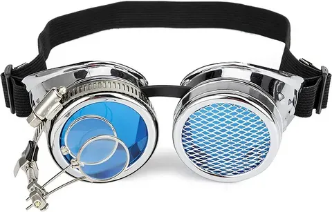 Steam Punk Goth Goggles Mesh Lens With Magnifying Glass Decoration Bright Silver - Shop at LoveMi