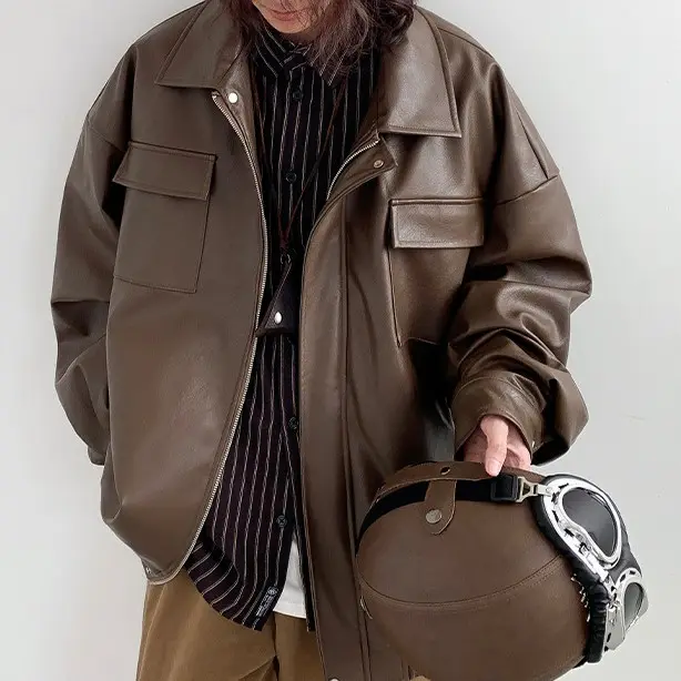 Spring and Autumn Leisure Japanese Loose Leather Jacket