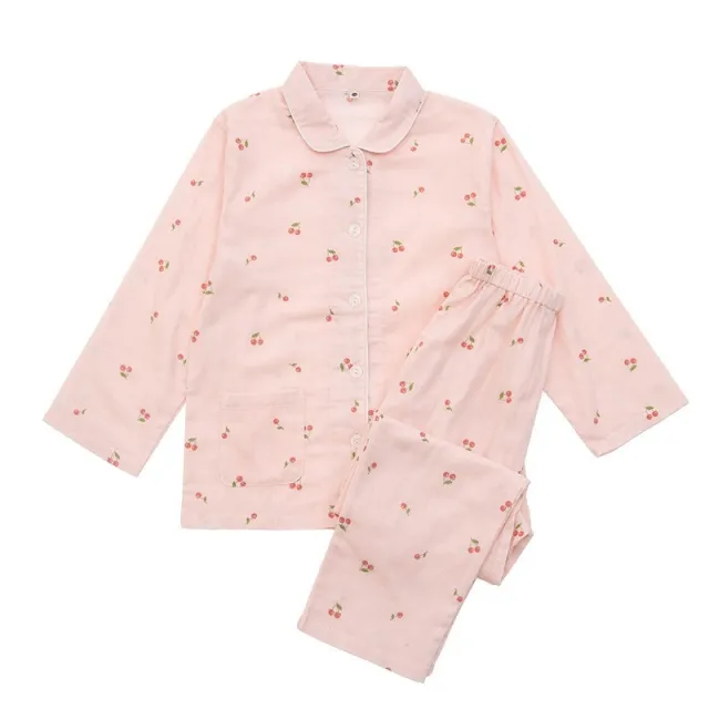 Spring And Summer All Cotton Gauze Cute Cartoon Long Sleeved Pajama Set For Boys And Girls Pink - Shop at LoveMi