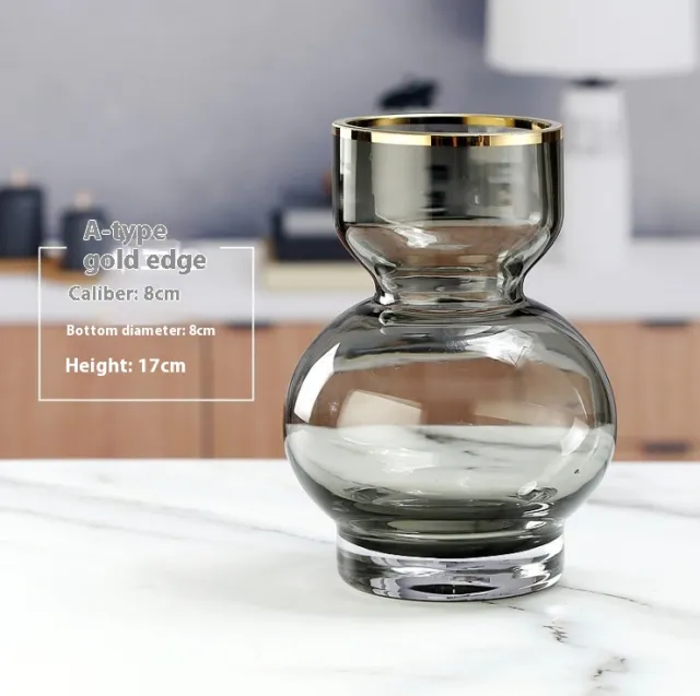 Simple And Creative Gold Edged Small Mouth Single Bundle Glass Vase Astyle Large Gray - Shop at LoveMi
