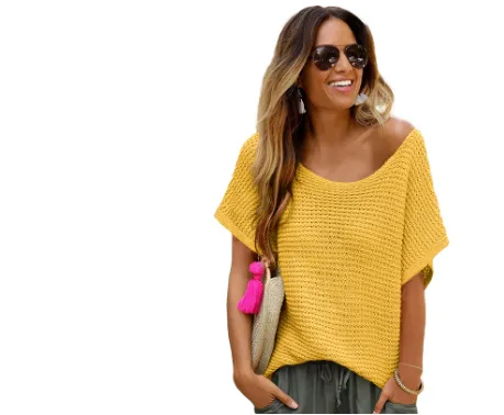 Women's Commuter Round Neck Solid Color Sweater Yellow - Shop at LoveMi