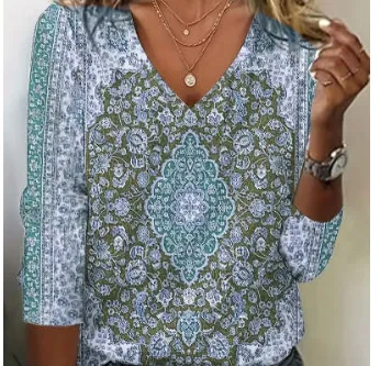 Summer Ethnic Style Printed Short-sleeved Top Women's T-shirt - Ct01019-L