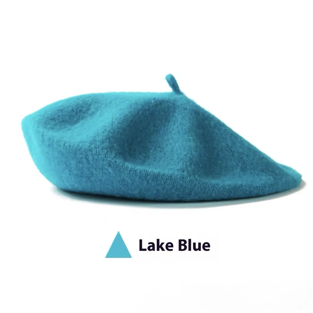 Women's Wool Beret Vintage British Knitted Painter Cap Warm Hat - Lake Blue