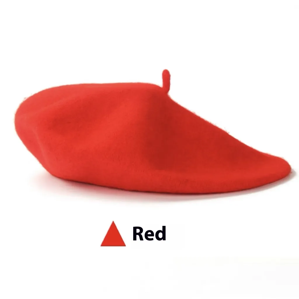 Women's Wool Beret Vintage British Knitted Painter Cap Warm Hat - Red