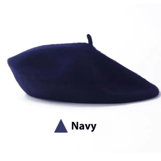 Women's Wool Beret Vintage British Knitted Painter Cap Warm Hat Navy Blue - Shop at LoveMi