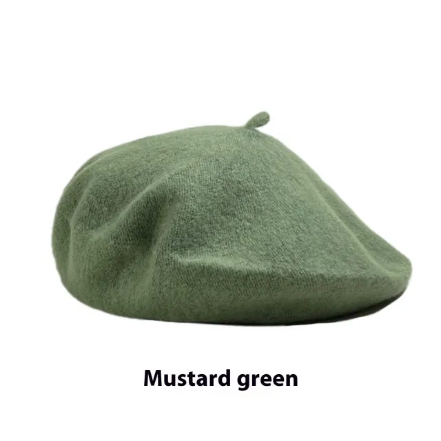 Women's Wool Beret Vintage British Knitted Painter Cap Warm Hat Mustard Green - Shop at LoveMi