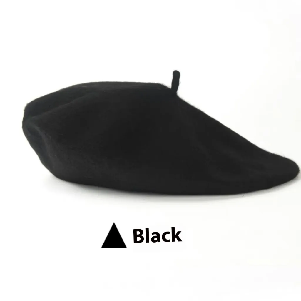 Women's Wool Beret Vintage British Knitted Painter Cap Warm Hat - Black
