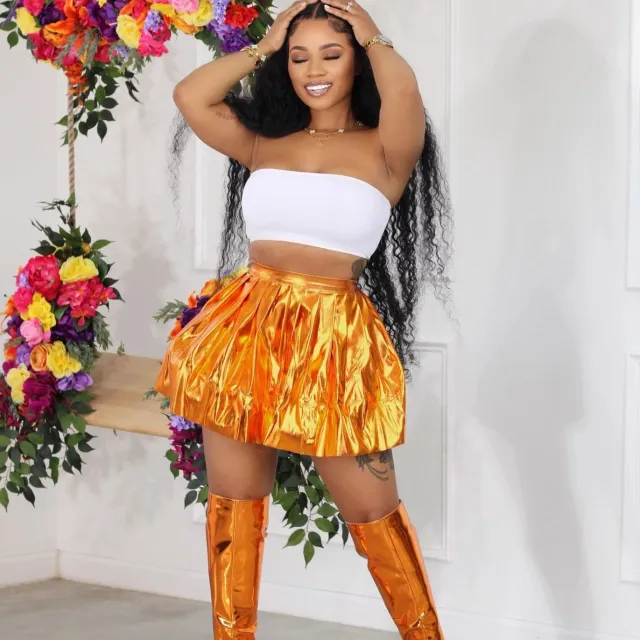 Fashion Ice Silk Bronzing Pleated Skirt Gold - Shop at LoveMi