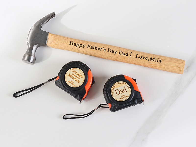 Tape Measure And Hammer Set Wood Chip Engraving