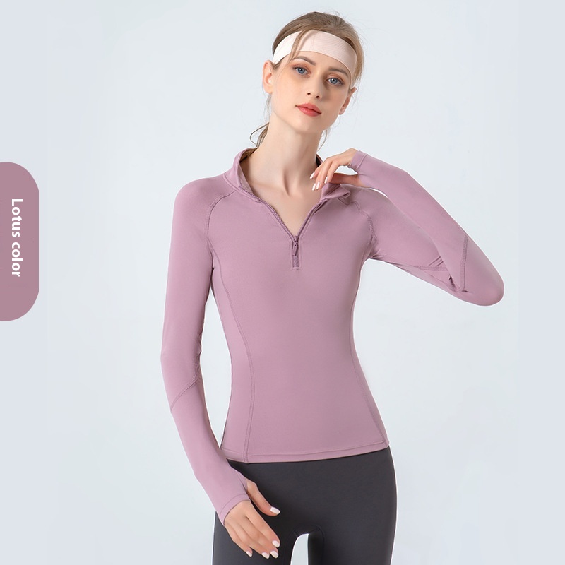 Women's Stand Collar Half Zip Sports Long-sleeved Top