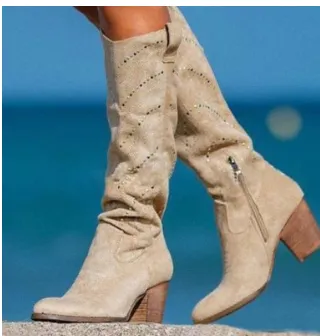 Oversized women's knee boots - Beige