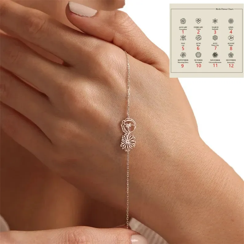 Minimalist And Versatile Flower Bracelet Born In December - Silver