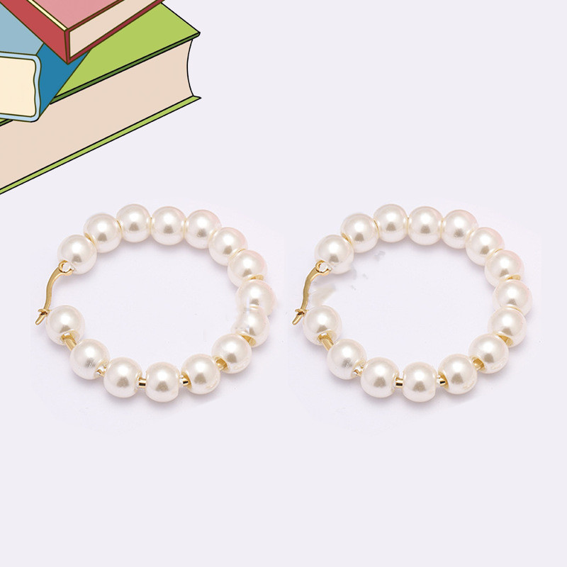 Stylish Round Stainless Steel Pearl Earrings