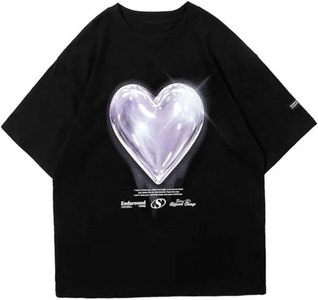 Women's T shirt Cotton Heart Printing Pattern Summer Short Sleeve Black - Shop at LoveMi